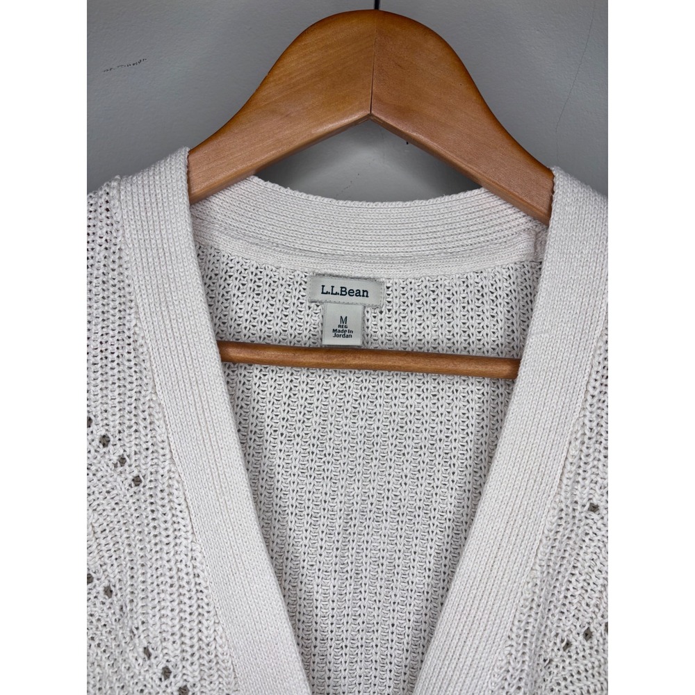 LL Bean Pointelle Cardigan Coastal Cottagecore Lightweight Layering Size M‎ - Picture 2 of 5